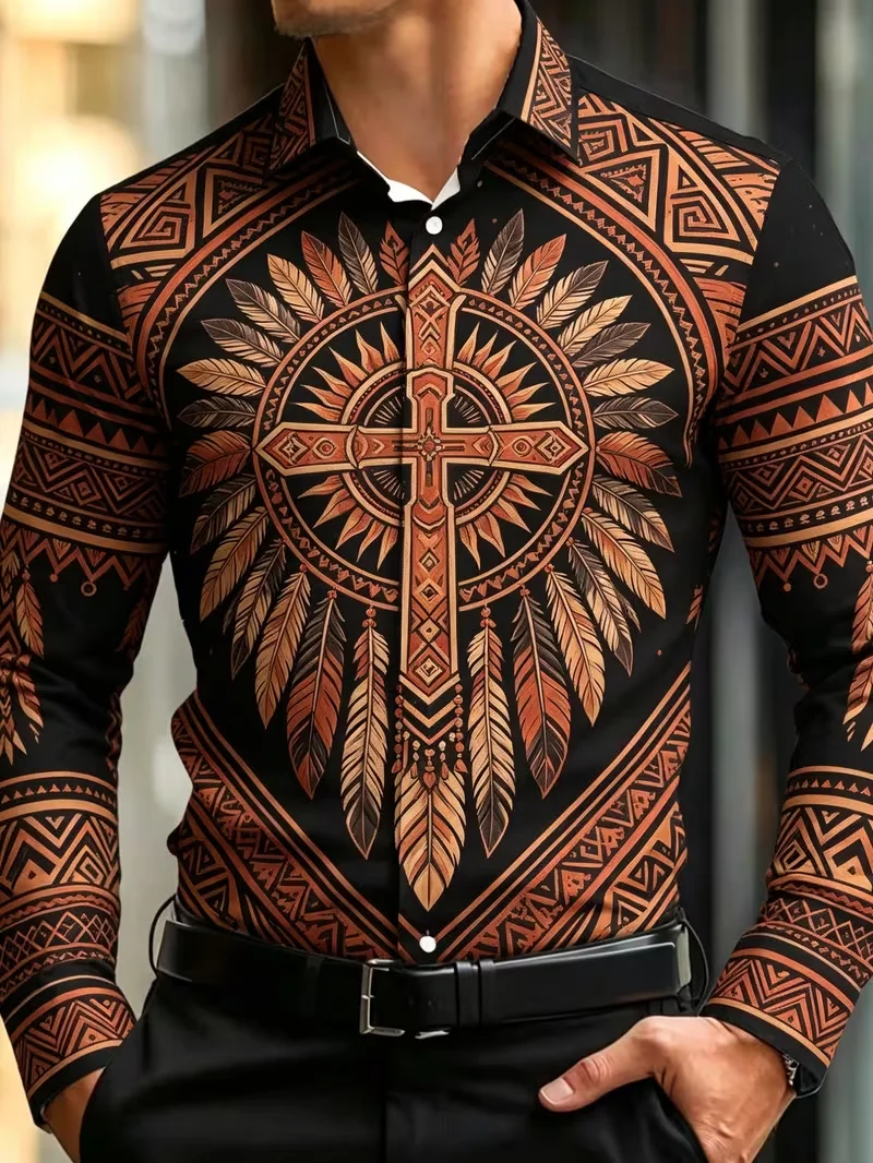 New 3D Printed Long Sleeved Shirt With Deep Sea Starry Sky  White Tiger  Spirit Cat  Wave Pattern For men's Top