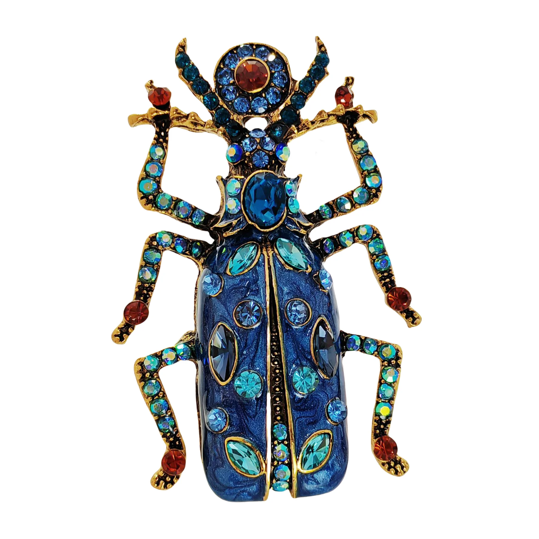 

Egyptian Vintage AB Accent Blue Enamel Scarab Brooch Beetle Insect Jewelry