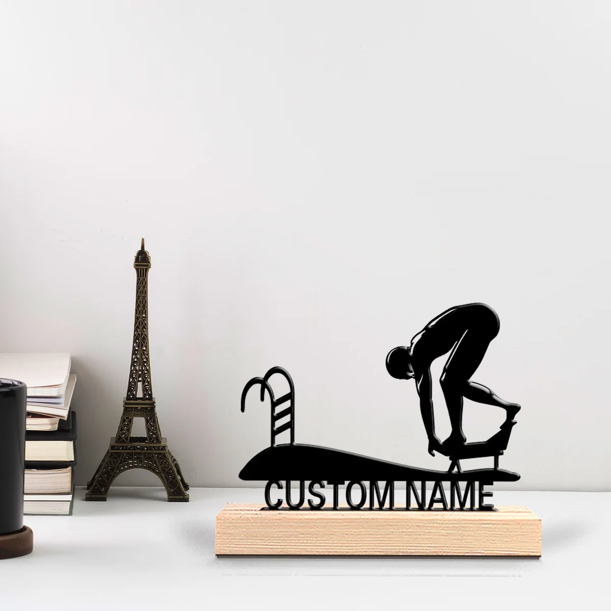 1pc Fun Personalized Custom Diving Metal Statues Cosmic Wooden Base Decor for Space Enthusiasts, Kids’ Rooms, Sci-Fi Themed Off