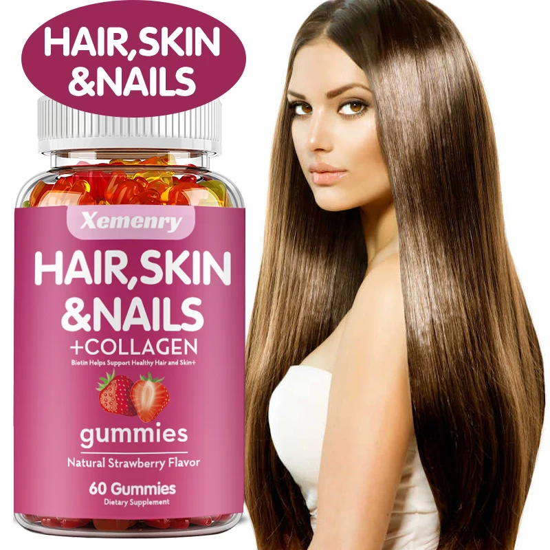 Gummies Biotin potensi tinggi untuk rambut, kulit & Kuku | Bebas Gluten, Vitamin Plus Biotin, Multivitamin rambut