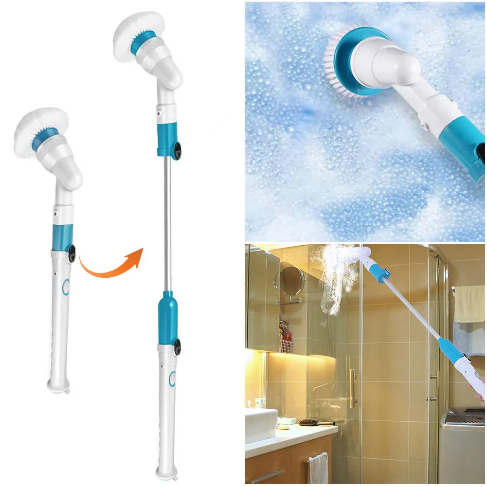 Electric Spin Cleaner Electric Rotating Scrub Brush Electric Spin Scrubber with Telescopic Rod Kitchen Bathroom Cleaning Gadgets