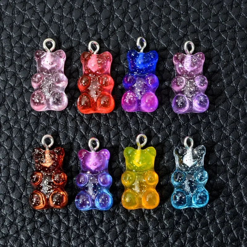 10/50 pz resina colorata simpatico orso piccoli ciondoli collana orecchini dolci materiali fai da te colore sfumato accessori gioielli fatti a mano