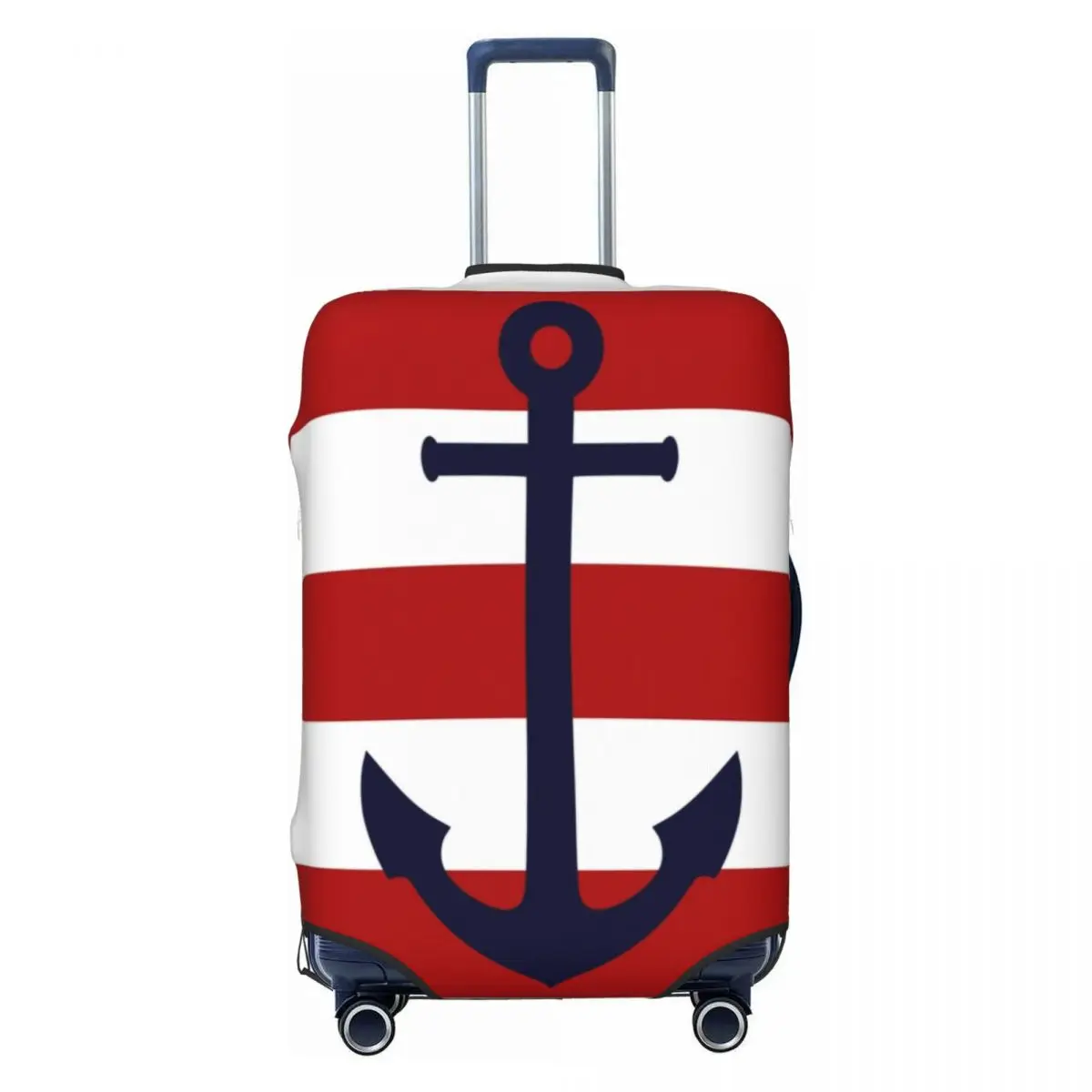 

Custom Nautical Navy Blue Anchor On Red Stripes Luggage Cover Cute Sailing Sailor Suitcase Protector Covers Suit For 18-32 inch