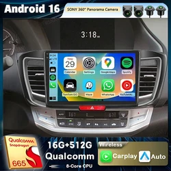 Android 16 CarPlay Car Radio For Honda Accord 9 2013 2014 2015 2016 2017 Multimedia Navigation GPS Stereo video 360 Camera Auto