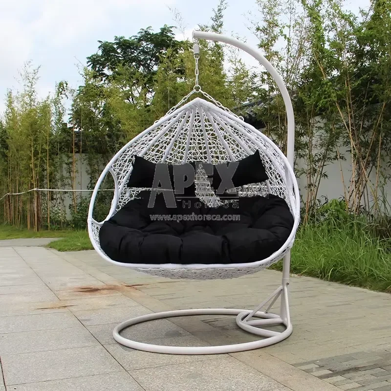 Double Seat Rattan Baby Swing Chair Outdoor Terrace Hanging Egg Pendulum Chair with Stand Affordable Garden Furniture for view 5