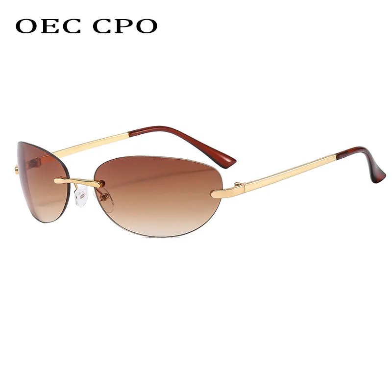 Punk Rimless Sunglasses For Men Women Fashion Mirror Cat Eye Sun Glasses Female Shades Frameless UV400 Travel Outdoor Eyewear