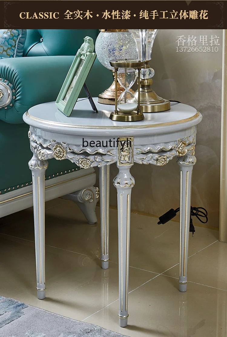 

European style square table luxury living room storage side table locker gold silver round table