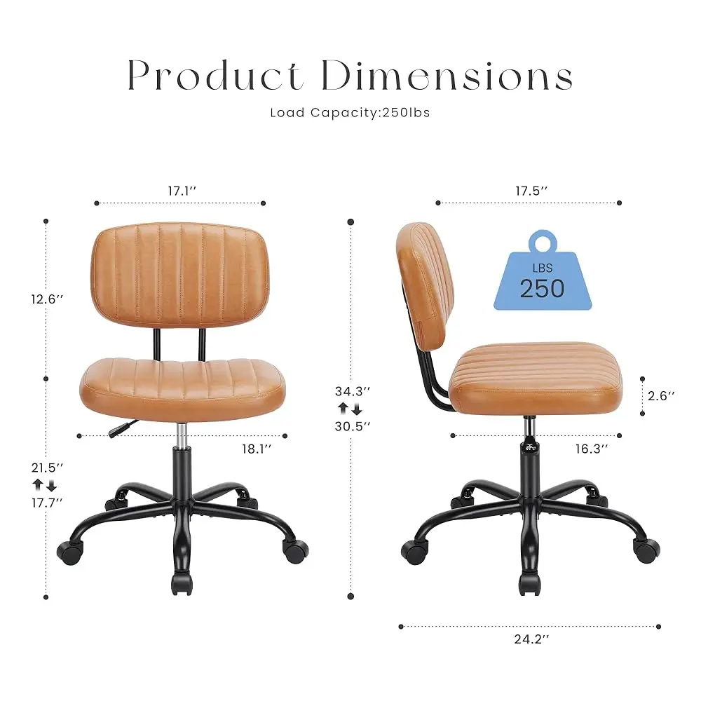 Small Office Desk Chairs, Pu Leather Arml Low Ba Computer Task Vanity Chair,Modern Adjustable Swivel Rolling Chair,Vintage