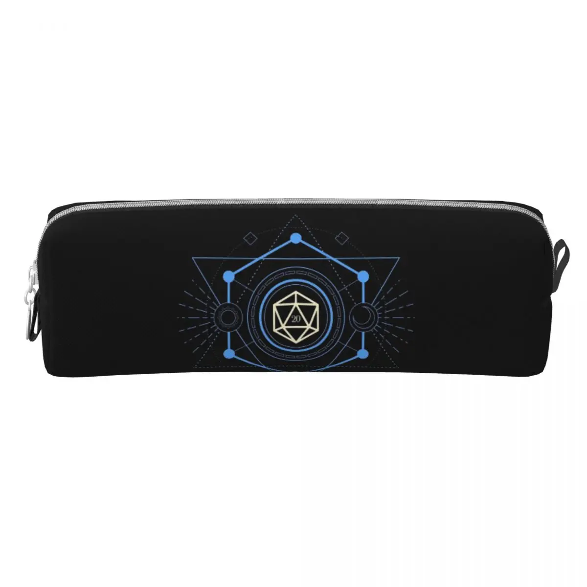 هندسية الحد الأدنى الأزرق متعدد السطوح D20 النرد منضدية RPG مقلمة أكياس القلم صندوق القلم مدرسة مكتب قلم رصاص الحقيبة حقيبة مستحضرات التجميل