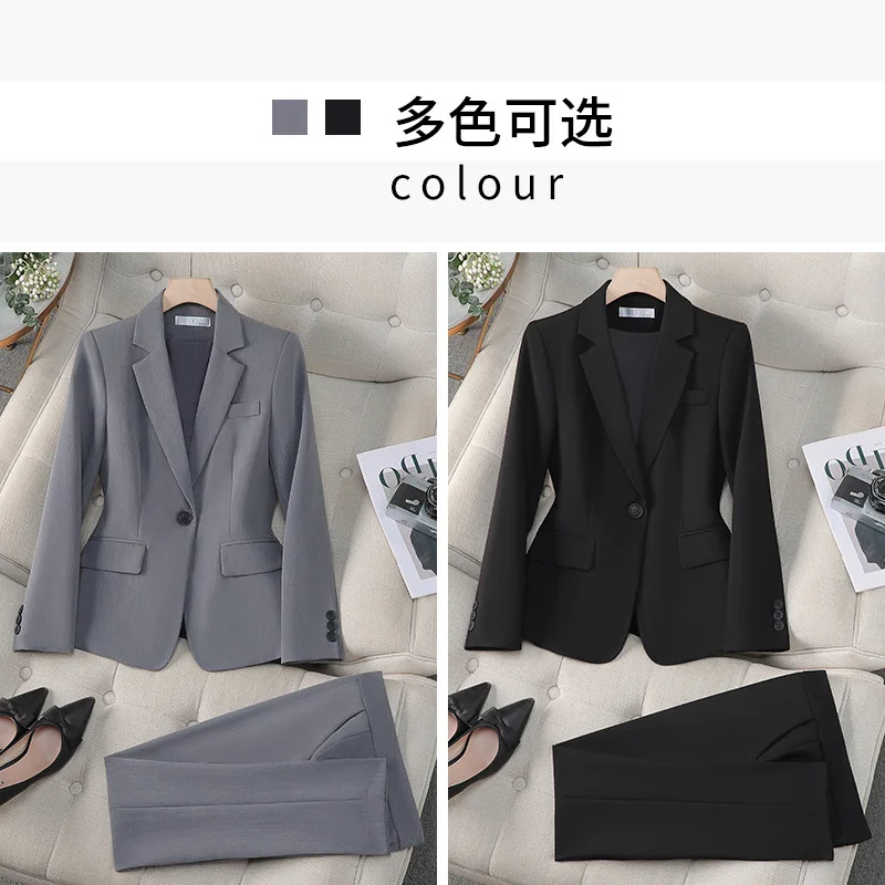 طقم بدلة رمادية راقية للنساء، موسم الربيع والخريف 2025New Style College Student Interview بدلة رسمية احترافية #4