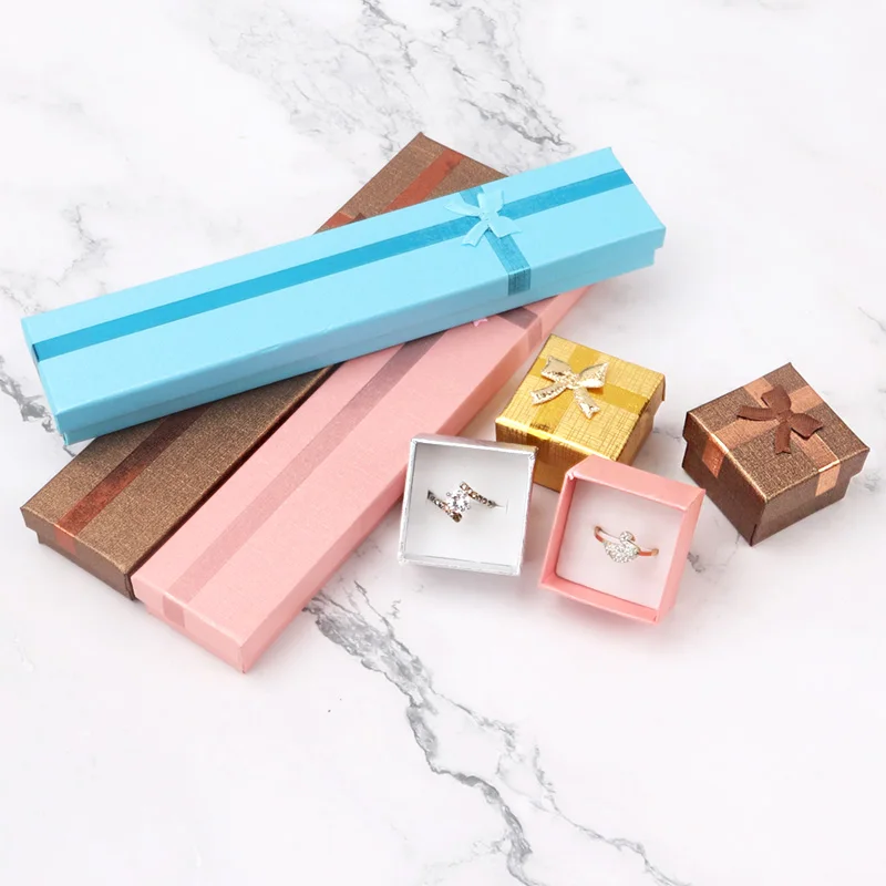 12PCS Bowknot Jewelry Box Earring Jewelry Necklace Storage Box Paper Organizer Storage Bronzing Jewelry Display Gift Case