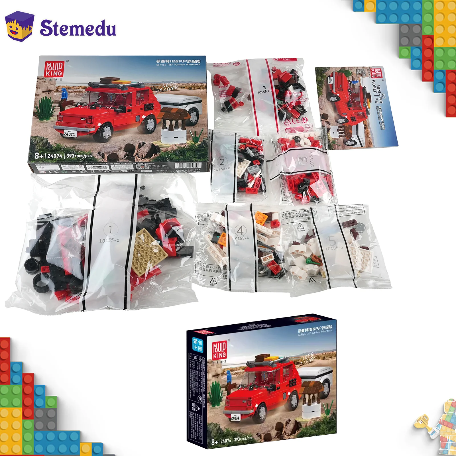 

Mould King Mini Car 126P Outdoor Adventure MOC 24074 Model 393PCS Splicing Assembly Building Blocks Brick Puzzle Toys Gift