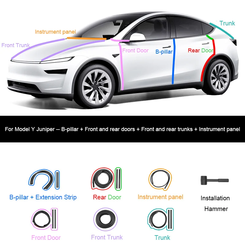 Für Tesla Model Y Juniper Türdichtungsstreifen, schalldichter Gummi-Dichtungsstreifen für die Abdichtung von Highland B-Säulen, Geräuschreduzierung