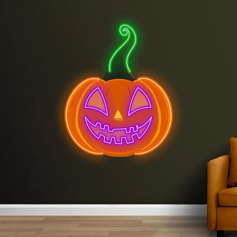 Jack-O'-Lantern Neon Light Sign, Spooky Pumpkin Face Design, Perfect for Halloween Decor, Haunted House & Festive Party Decor