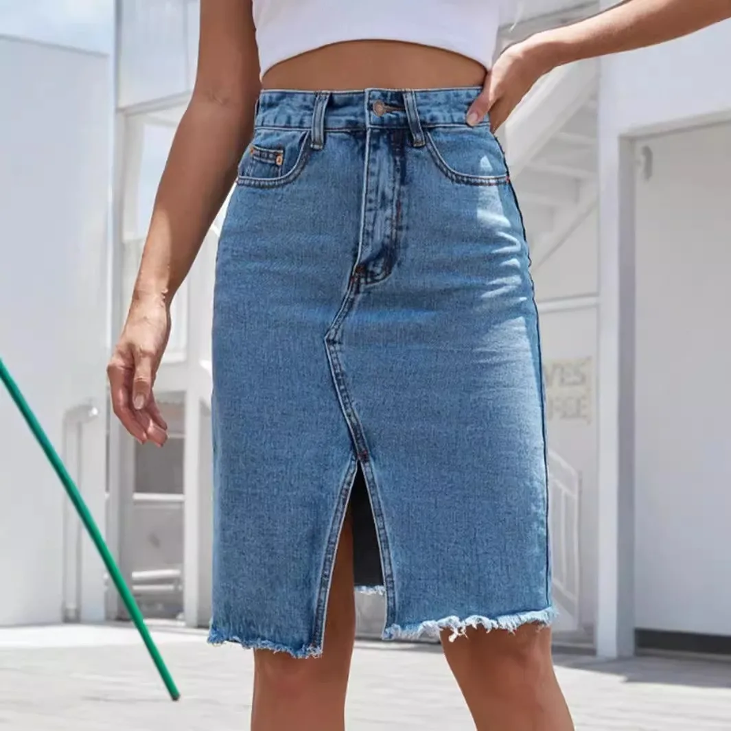Slit Skirts High Waist Asymmetrical Elegant with Western Style Summer Midi Length Streetwear Midi Skirts for Women
