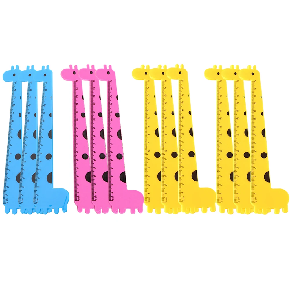 12 Pcs Stationery Giraffe Ruler Child Kids Tools Multi-function Straight Plastic Cute