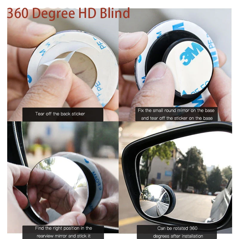 360 Degree HD Blind Spot Mirror Adjustable Car Rearview Convex Mirror for Car Reverse Wide Angle Vehicle Parking Rimless Mirrors