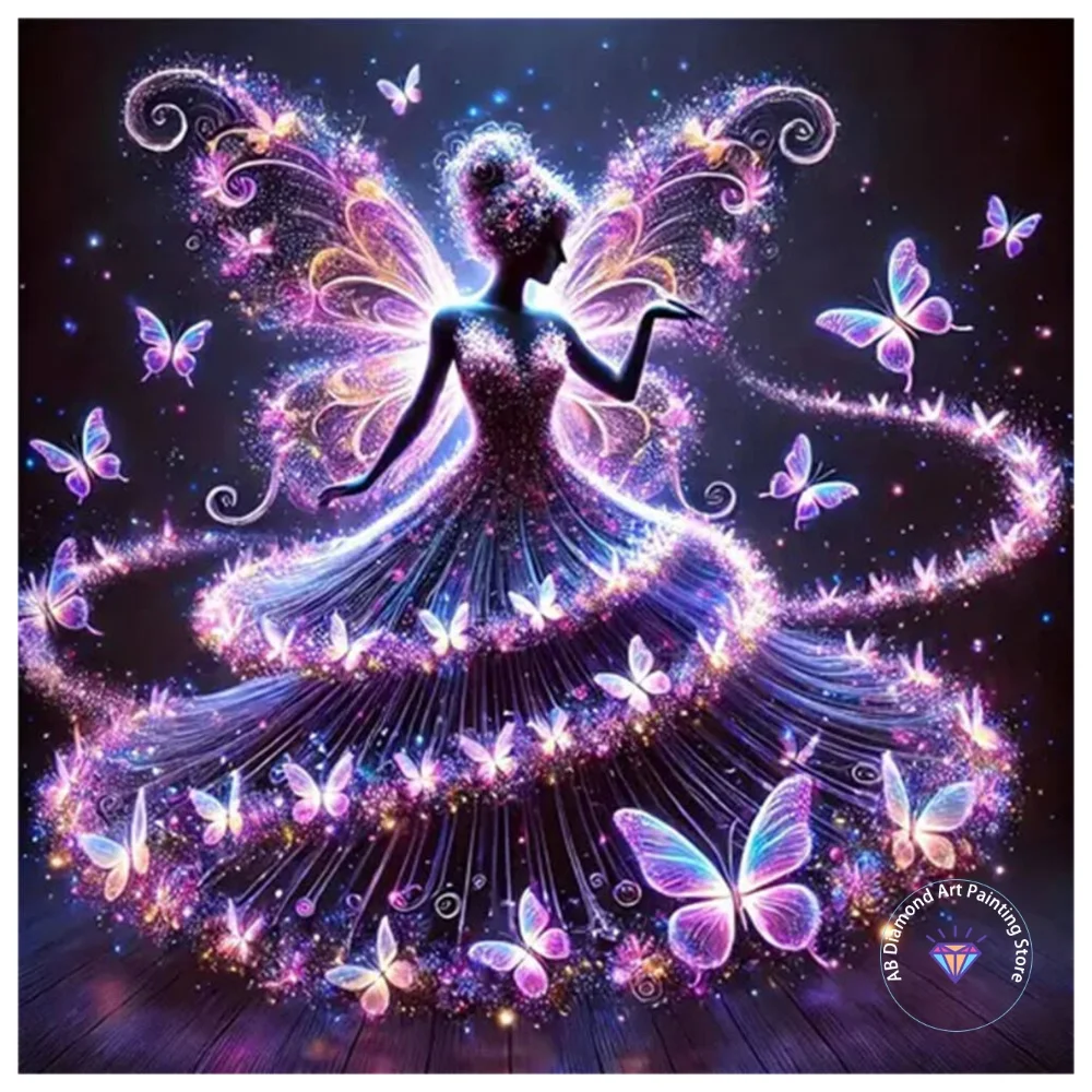 

Female Portrait Elf Butterfly AB Diamond Painting Kit Square Round Diamond 5D DIY Mosaic Handmade Art Exquisite Gift Home Decor