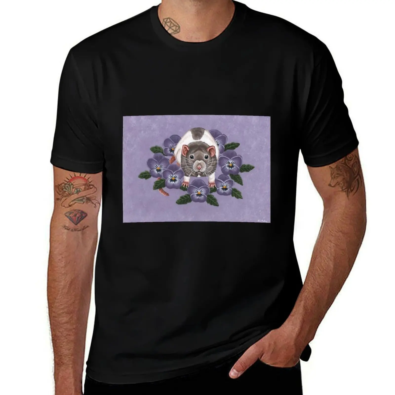 

Rat with Flowers T-Shirt shirts graphic tee tops custom t shirt t shirt men 100℅ cotton