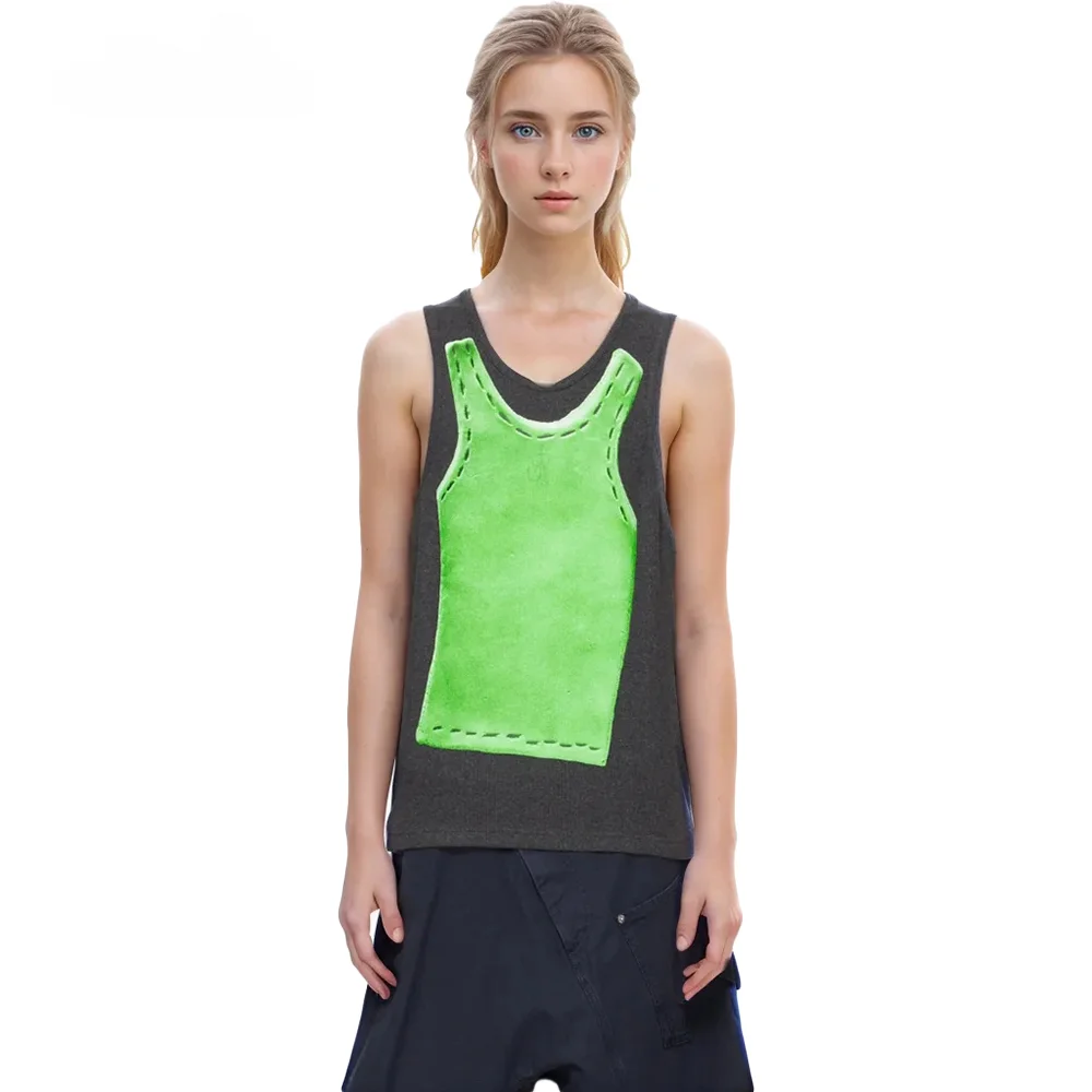 

Hit Color Printing Casual Tank Tops for Women Round Neck Sleeveless Minimalist Slimming Vests Female Fashion Clothing