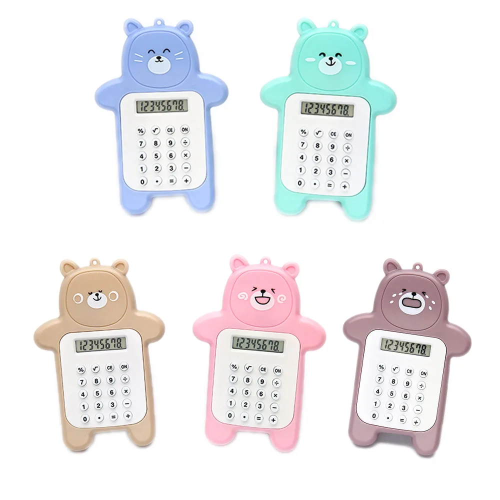 Mini calculatrice de poche portable pour enfants, dessin animé Kawaii, bouton ultra-fin, mignon, fournitures scolaires, affichage à 8 chiffres