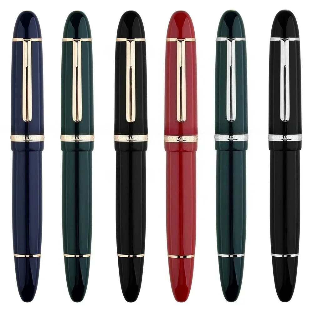 nouveau-stylo-plume-a-piston-de-luxe-majohn-p141-stylo-de-luxe-n°8-a-pointe-f-avec-grande-fenetre-d'encre-corps-en-resine-et-finitions-or-et-argent-ideal-pour-l'ecriture-et-comme-cadeau