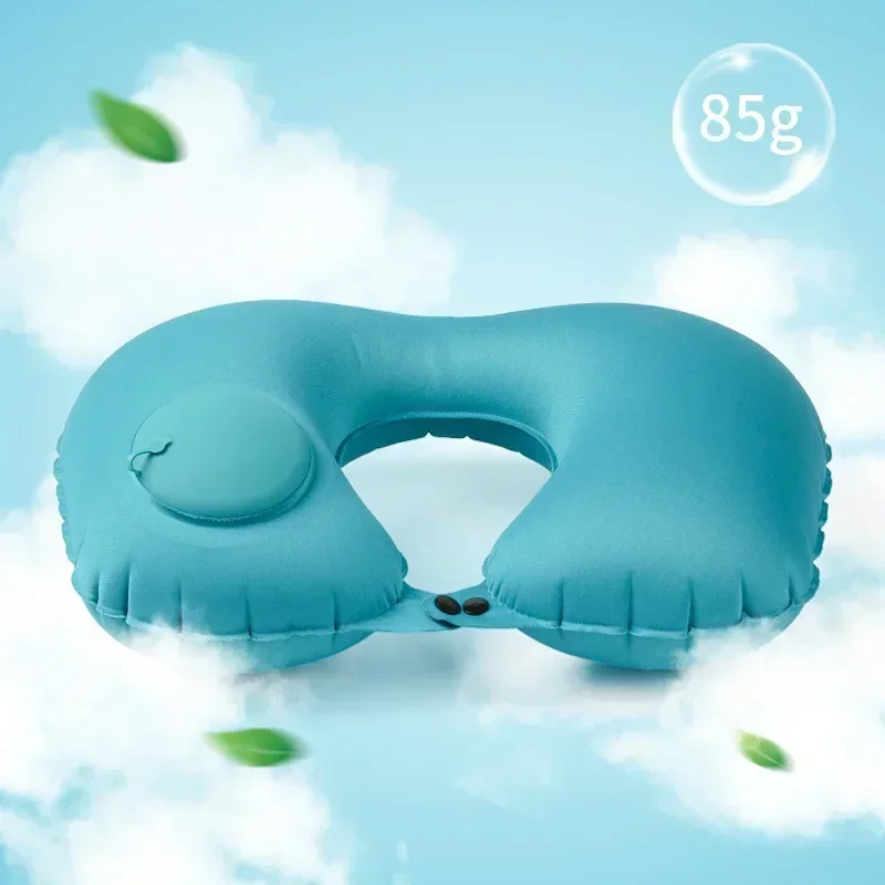 Adjustable Inflatable Neck Pillow UShaped Travel Soft Neck Pillow Flocked Fabric Air Pillow Travel Pillows for Car Planes Travel