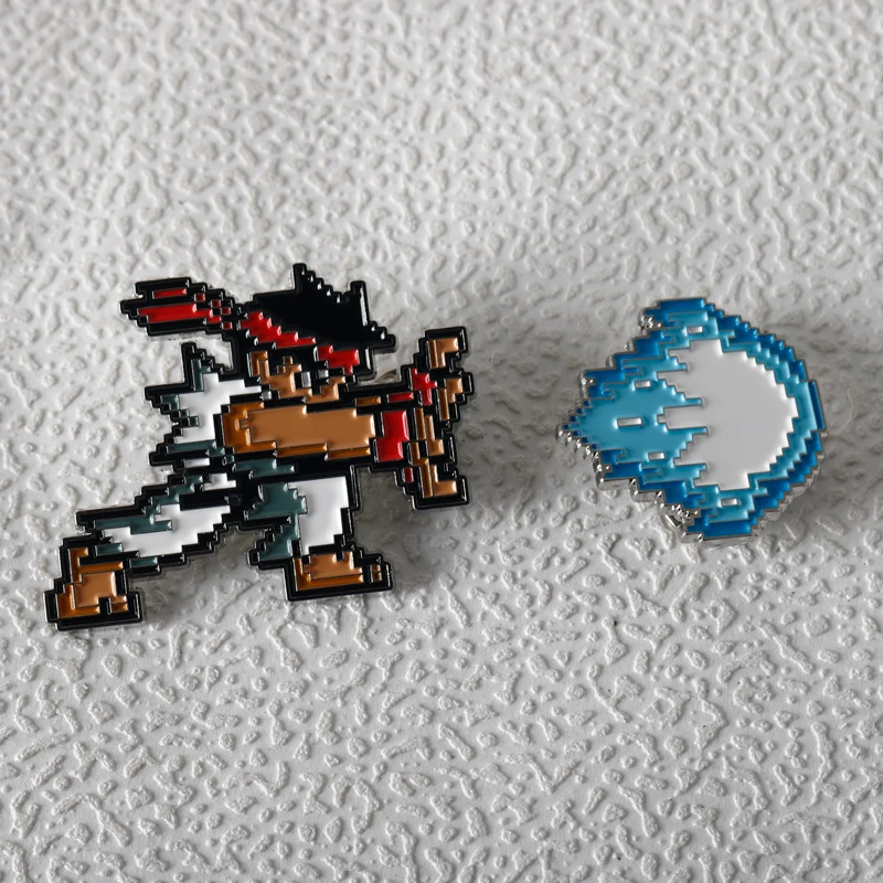 1 Set Classic Retro Fighting Game Enamel Pin Cool Pixel Brooches on Clothes Lapel Pins for Backpack Badges Set Accessories