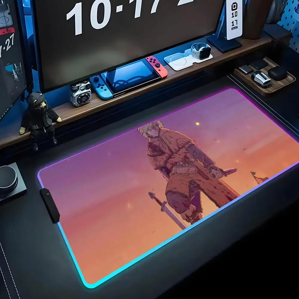

anime vinland saga Mouse Pad RGB Gaming Mousepad Big LED Pad PC Desk Mat Luminous Mouse Pad Large Keyboard Mats Table Rug