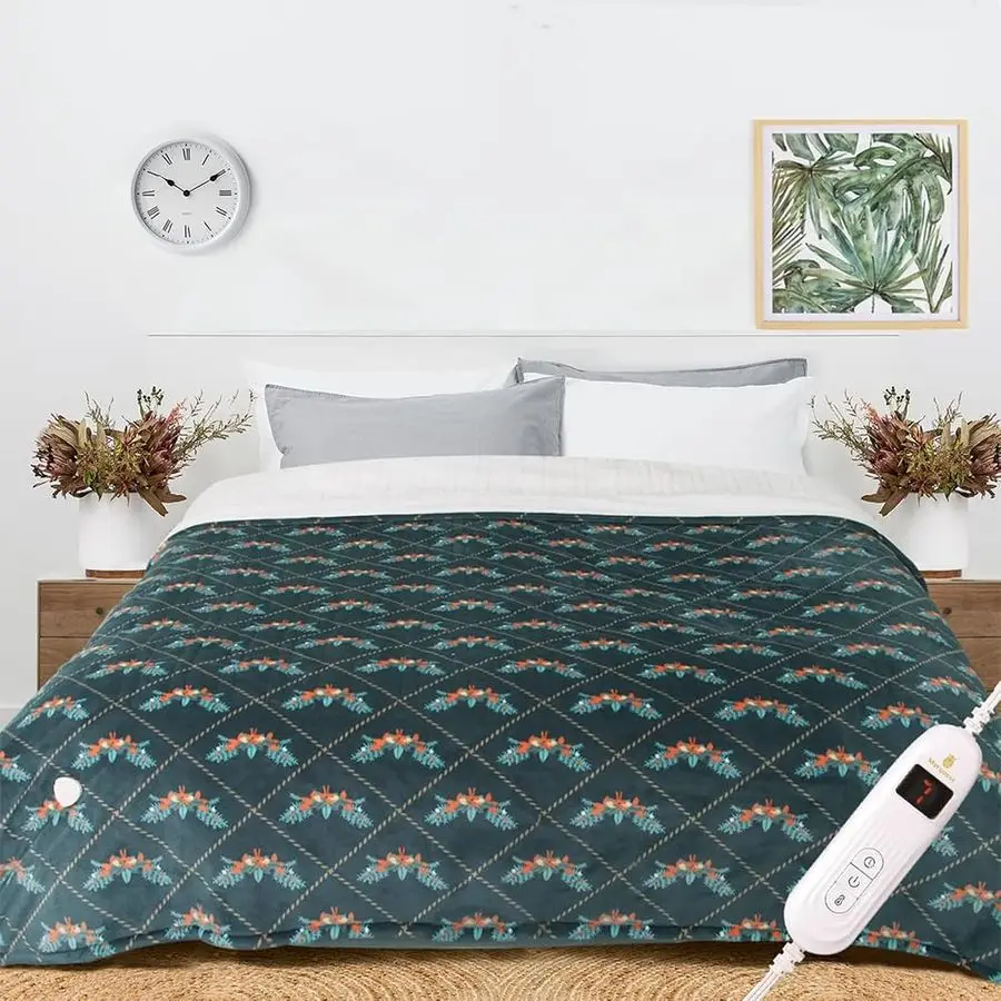 

Electric Blanket Heated Throw 62x84 Printed Plush Sherpa Flannel Heating Blanket with 10 Heat Settings Safety 8 Hours AutoOff Gr