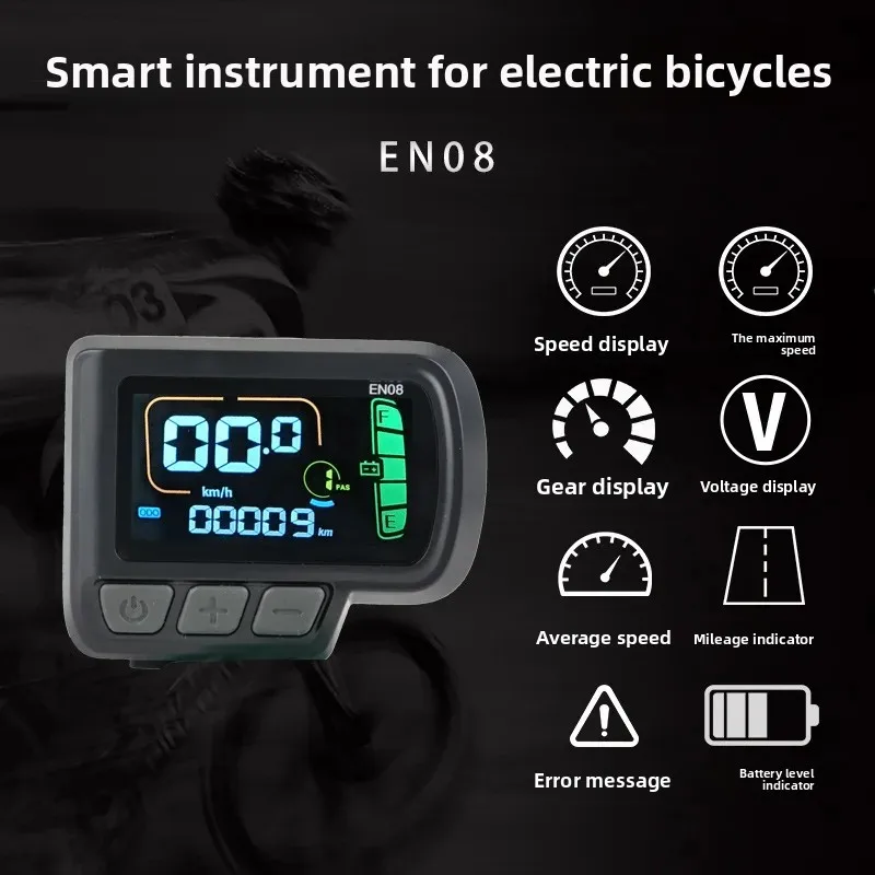 Electric bicycle EN08 smart LCD instrument, mountain bike scooter LCD speedometer display, waterproof cable, 5-pin