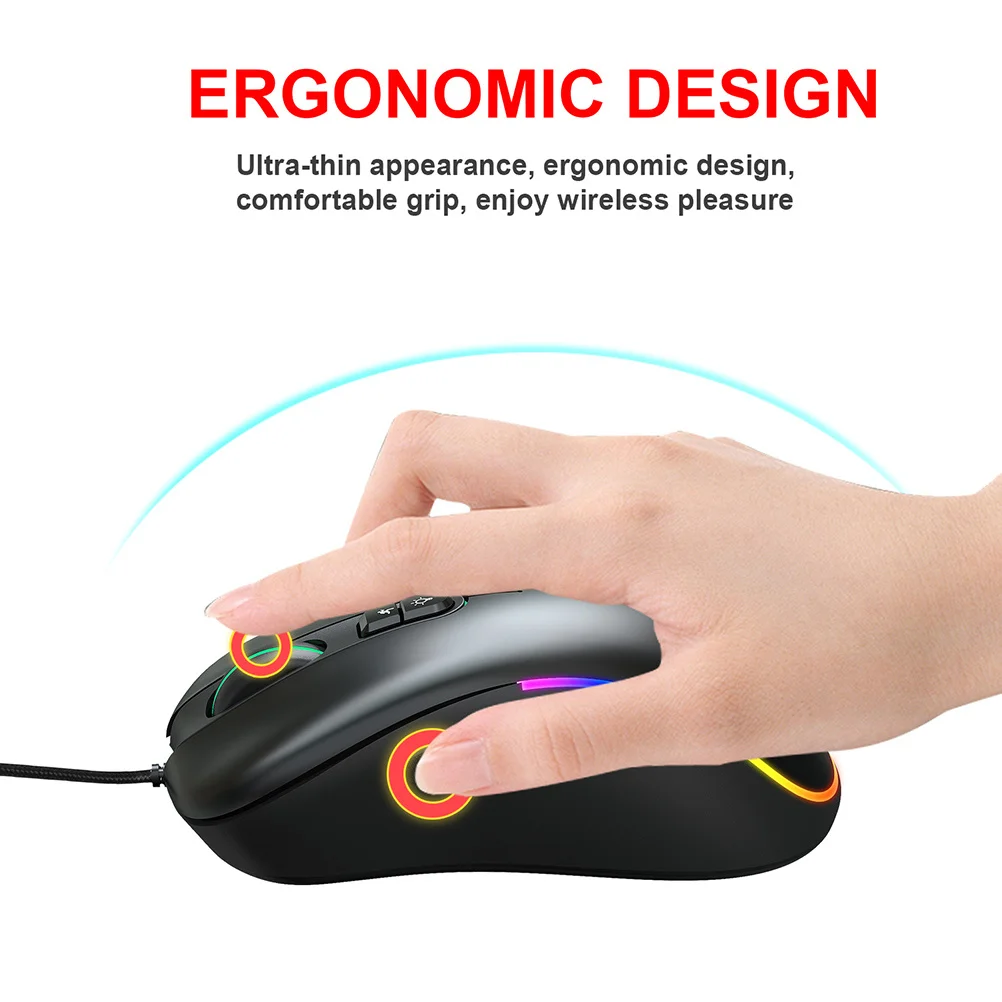 

Hole Design Rgb Wired Mouse Black 6 Keys Programmable Lighting Ergonomic -Level Dpi 6400 Rgb Gaming Mouse