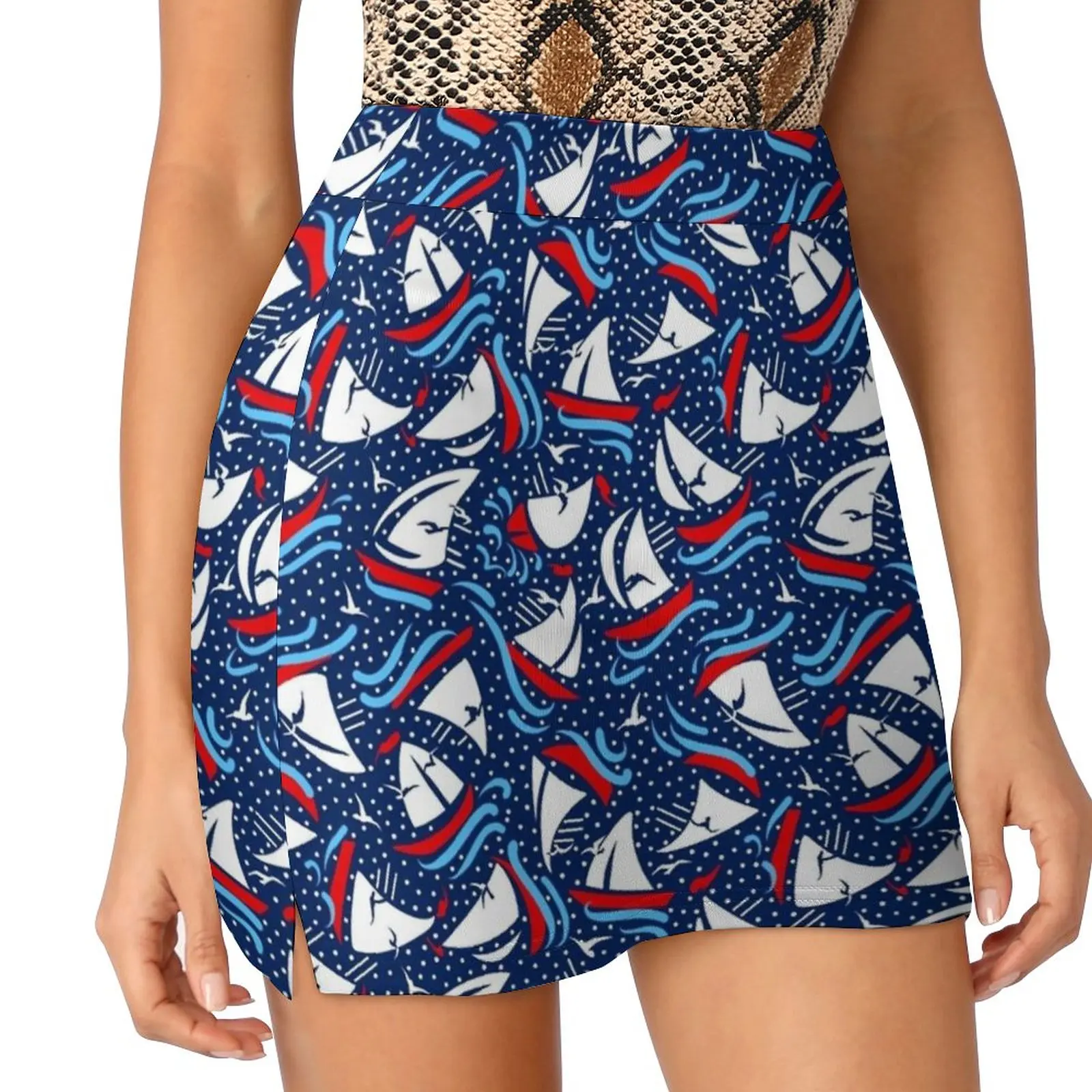 Regata del velero pequeño |   Falda azul marino para mujer, faldas estéticas, faldas cortas de nueva moda, velero, veleros, lago, agua