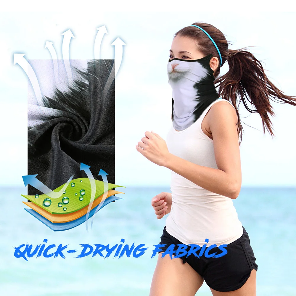 3D Animal Bandana Face Mask Neck Gaiter Hanging Ear Breathable Quick Dry Summer Outdoor Sports Cycling Hiking Scarf Men Women
