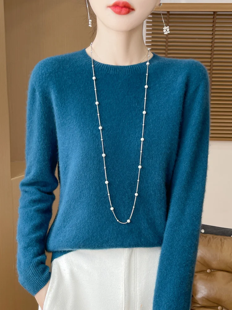 

100% Merino Wool Knitwear Pullover Sweater Women's O-Neck Autumn Winter Warm Soft Solid Casual Loose Long Sleeves Clothing Tops