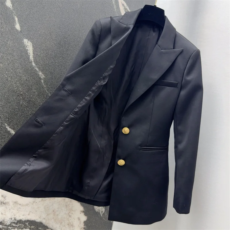 

Женская куртка, новинка зимы 2025, однобортный, облегающий, с лацканами, топ с длинными рукавами, украшение на металлических пуговицах, женский пиджак y2k