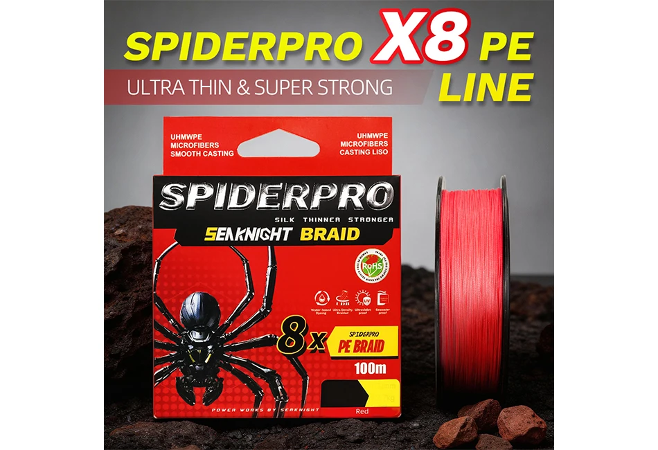 SeaKnight Brand SPIDERPRO X8 Serie Geflochtene Angelschnüre 8-fach geflochten 100M SUPER DÜNN BESCHICHTET Si+ MEERWASSERBESTÄNDIG PE-Schnur 15-100LB – Detail 1