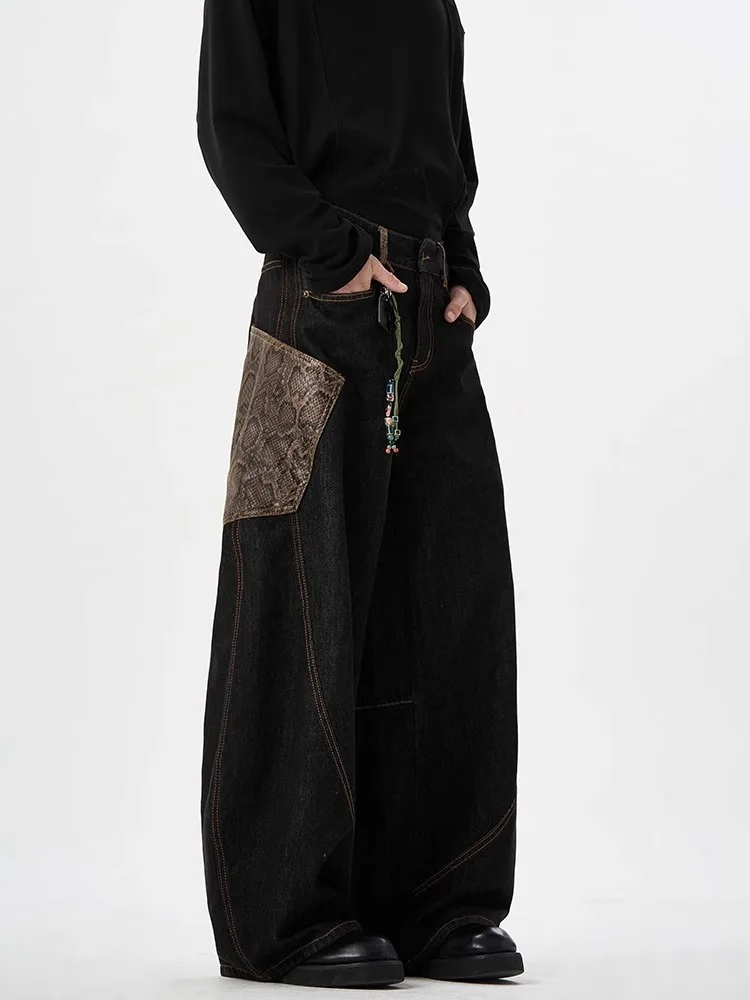 

Мужские джинсы-карго в американском уличном стиле с вышивкой, широкими штанинами, узором «Год Змеи» и нашивками, модель Sneaker Limit