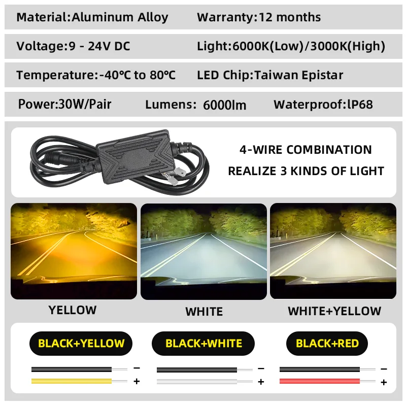 SENLO 12V Mini Driving Light Spot Light Waterproof Hi&Low for Motorcycle Universal Headlight LED Bulbs 1Box 30W 3000LM M1