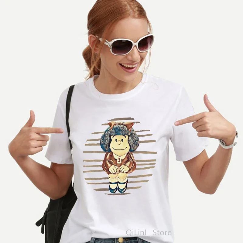 Kawaii divertente Mafalda stampa grafica T-Shirt donna Harajuku vestiti estetici maglietta bianca maglietta 2021 moda Casual femminile