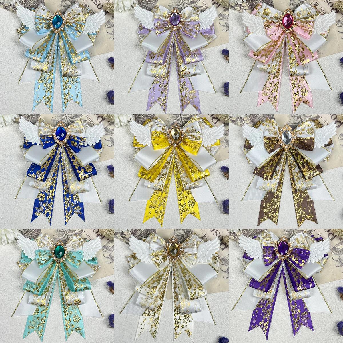 

luxuy mini hand made ribbon bow Angel wings Anime cosplay crafts Light Stick Charm Cheerful fan knot Accessories