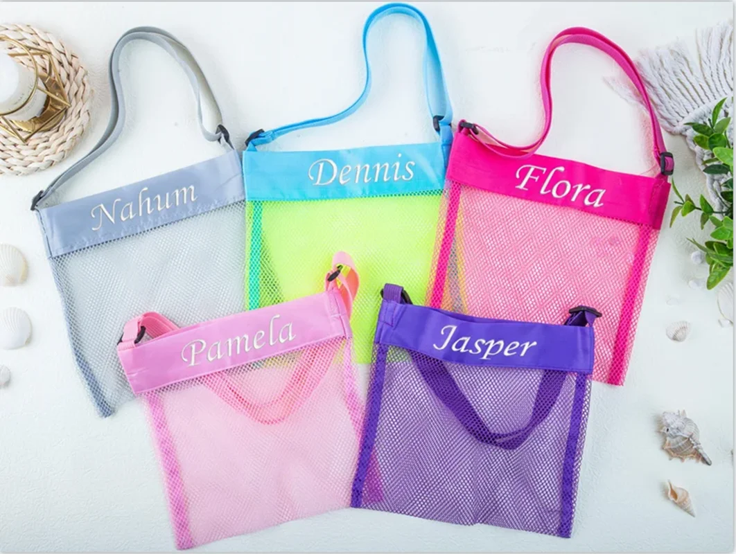 Bolsa de concha personalizada, bolsa de malla de conchas marinas para niños, bolsa de recuerdo de fiesta, bolsa de concha de playa personalizada, bolsa de colección de conchas, bolsa de playa para niños