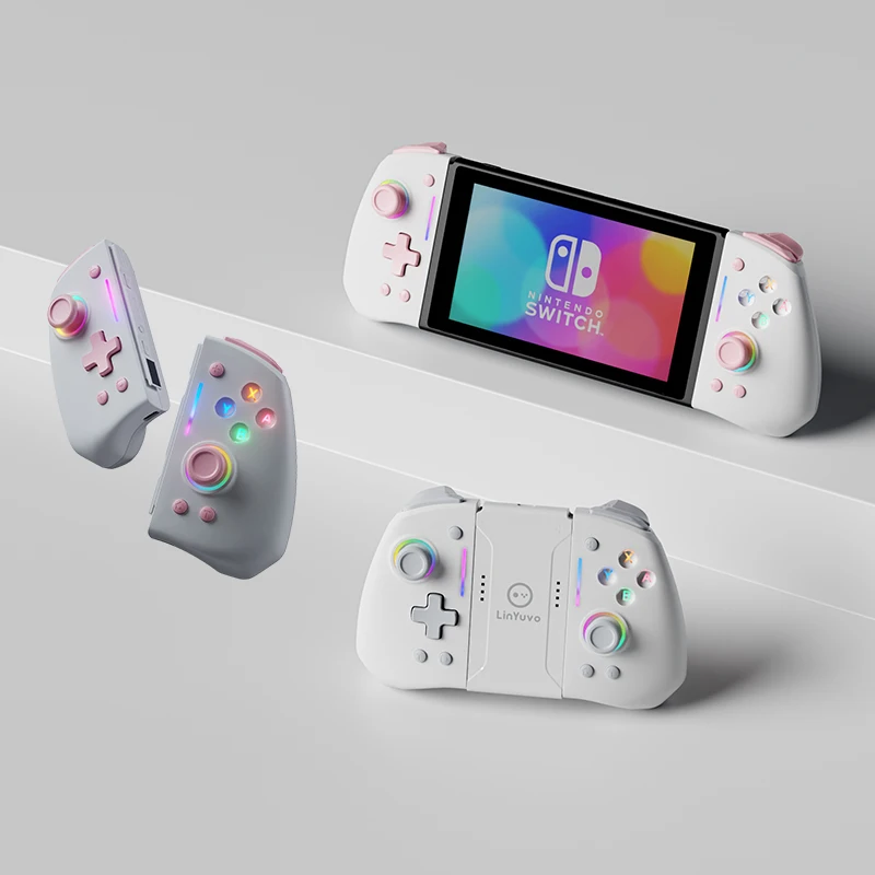 

Беспроводная джойстика LinYuvo для переключателя/OLED, поддержка пробуждения, ось гироскопа, турбо, двойная вибрация с ослепительными огнями