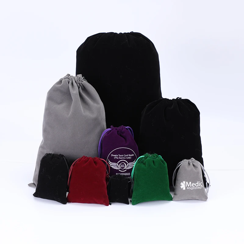 

100pcs/lot 7*9 8*10 10*12 12*15cm Drawstring Velvet Bags Jewellery Pouches Wedding Party Gift Packaging Bag Customize Logo