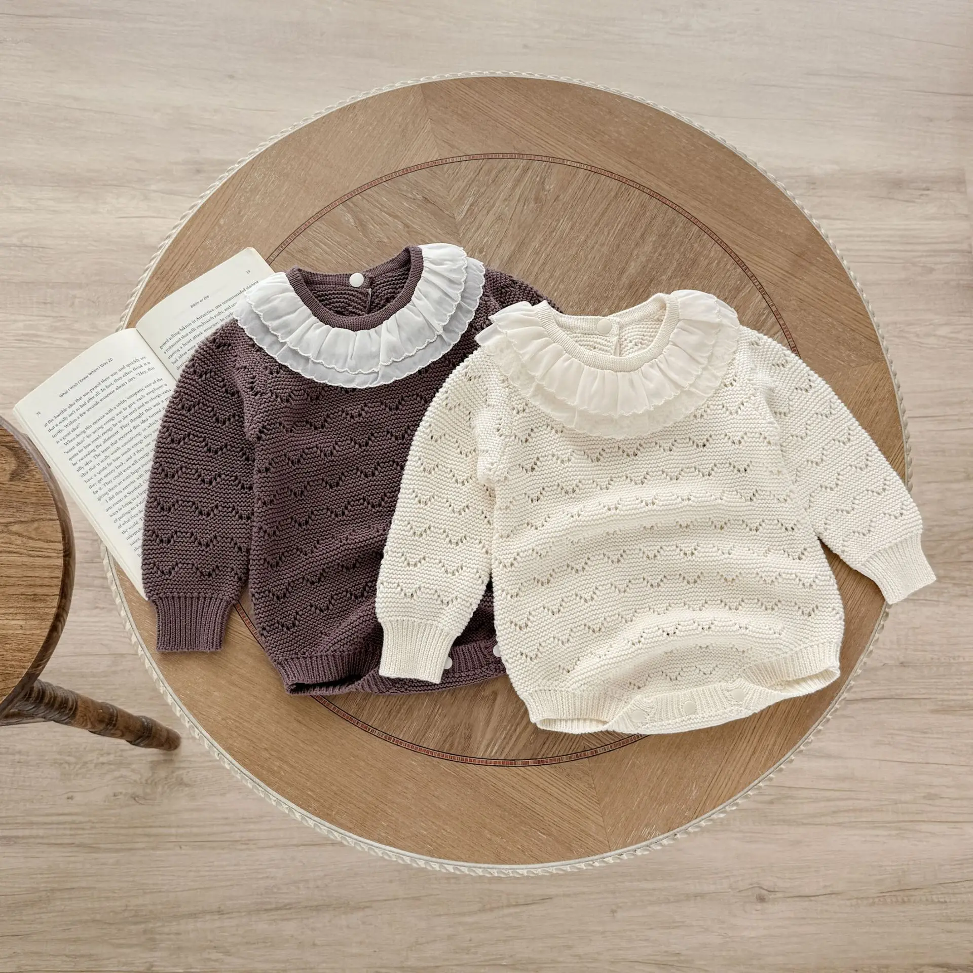 0-24M Newborn Kid Baby Girl Winter Clothes Warm Knit Baby Romper Long Sleeve Thick Bodysuit Casual Plain Outfit