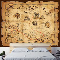 Pirate Ship & Sailboat Backdrop Banner - Vintage Nautical Map Design with Compass Rose - Pirate Party Decorations for Birthday