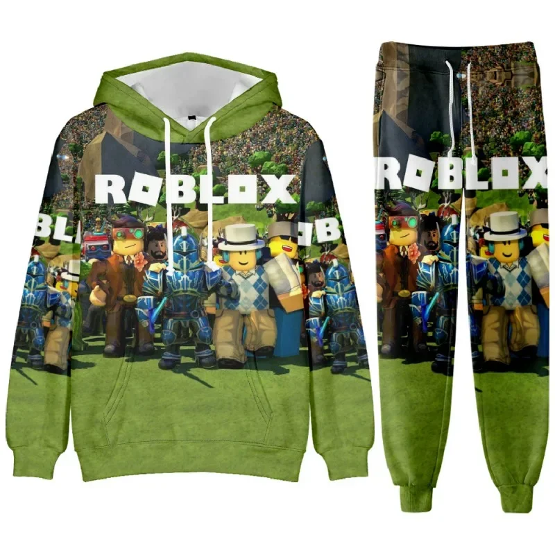 Roblox Game Cartoon Printed Kids felpa con cappuccio felpa pantaloni della tuta Set primavera autunno studente Casual Set ragazzi ragazze regali di