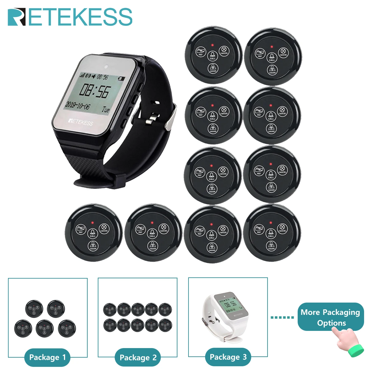 Retekess-sistema de chamadas sem fio para restaurante, pager, narguilé, relógio TD108, botão do transmissor, café, bar, clube Serviço ao cliente