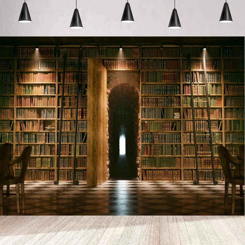Photography Yearbook - Vintage Library Bookshelf Photography Backdrop Ancient