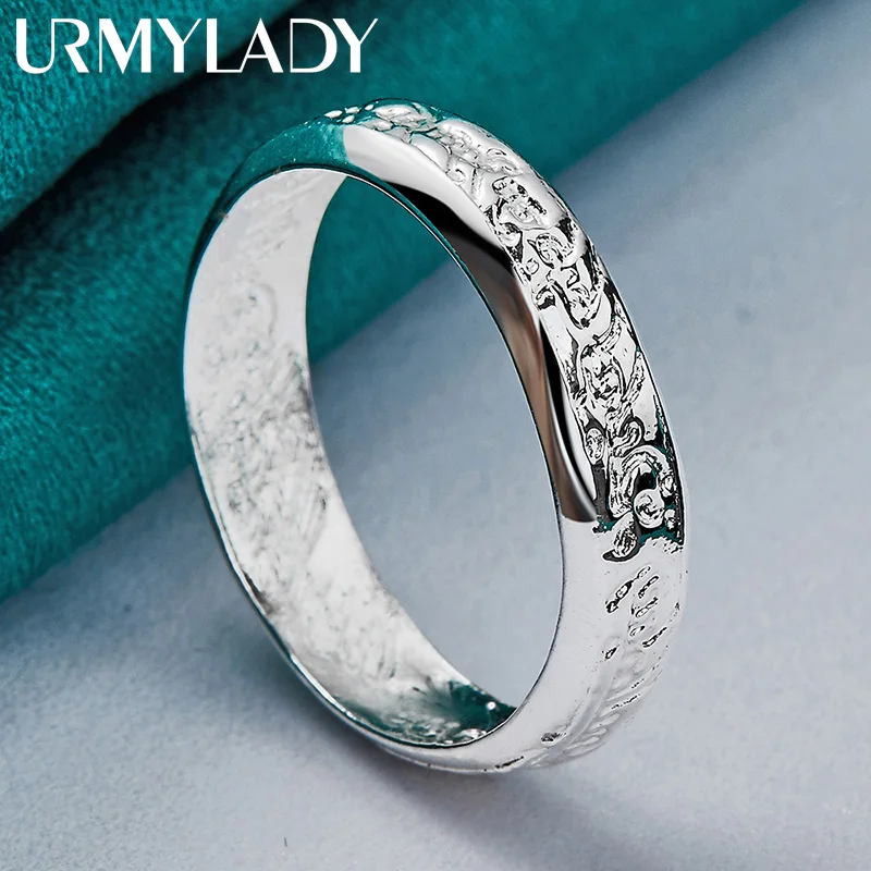 URMYLADY 925 Sterling Silver Text Carving 7-10# Ring For Women Wedding Party Fashion Charm Jewelry